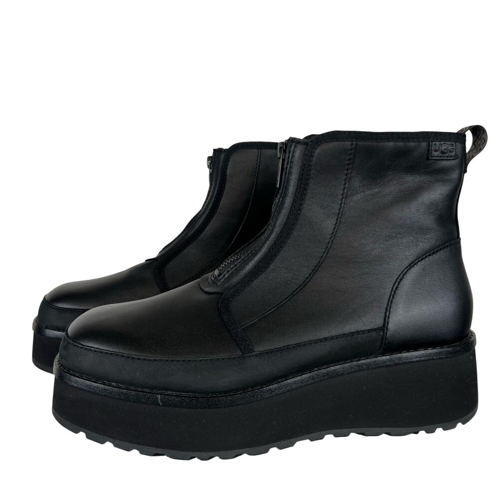 UGG Women's Cityfunc Zip Water-Resistant Platform Black Leather Bootie (Sz 12)